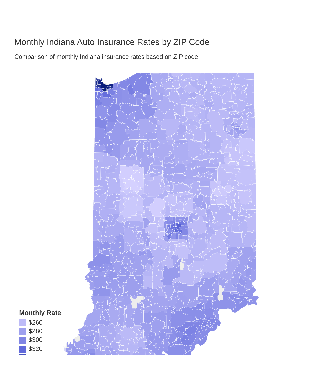 Monthly Indiana Auto Insurance Rates by ZIP Code Monthly Indiana Auto Insurance Rates by ZIP Code