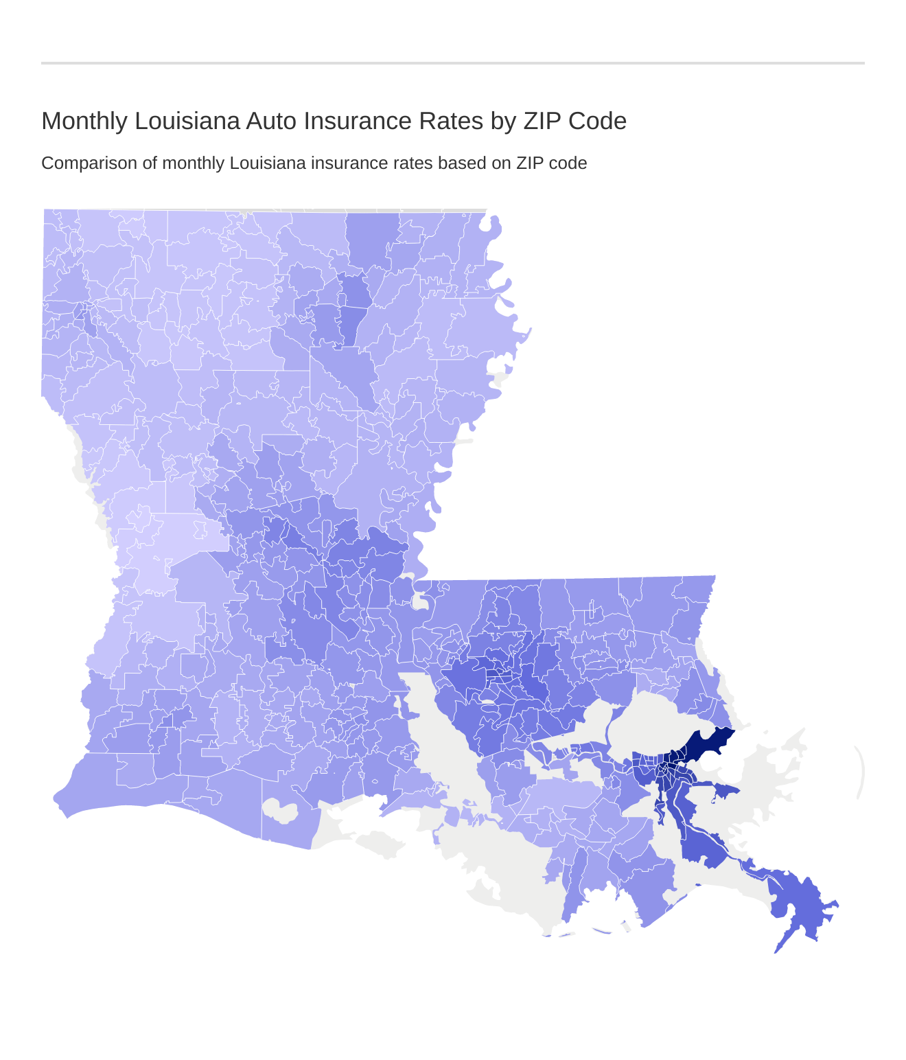 Monthly Louisiana Auto Insurance Rates by ZIP Code Monthly Louisiana Auto Insurance Rates by ZIP Code